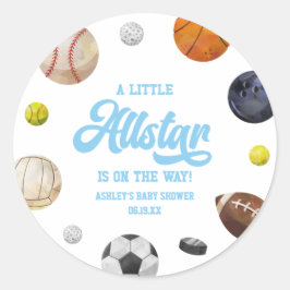 Pegatina Redonda A Little Allstar Is On The Way! Sports Baby Shower