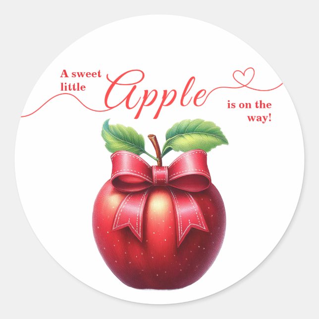 Pegatina Redonda A Little Apple Is On The Way | Fall Baby Shower  (Anverso)
