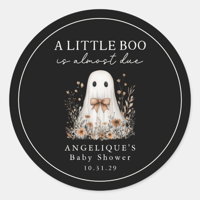 Pegatina Redonda A Little Boo Ghost Wildflowers Baby Shower  (Anverso)