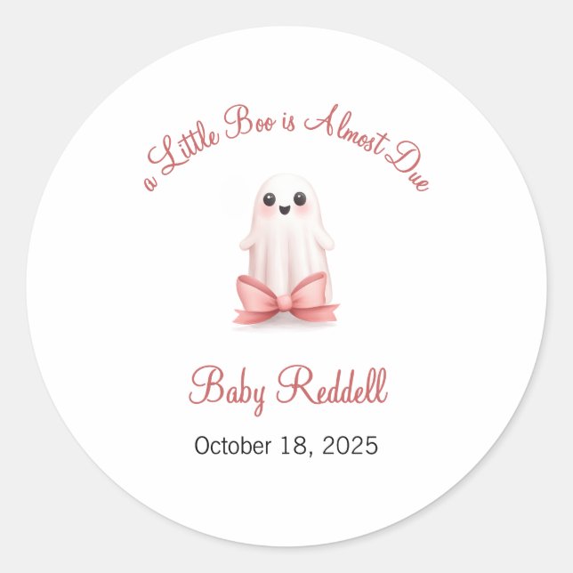 Pegatina Redonda A Little Boo is Almost Due Label, Halloween (Anverso)