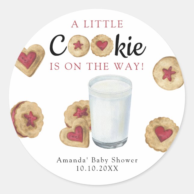 Pegatina Redonda A Little Cookie is on the way Baby shower (Anverso)