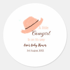 Pegatina Redonda A little cowgirl is on it's way orange baby shower