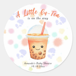 Pegatina Redonda A Little Cu-Tea Bubble Tea Baby Shower