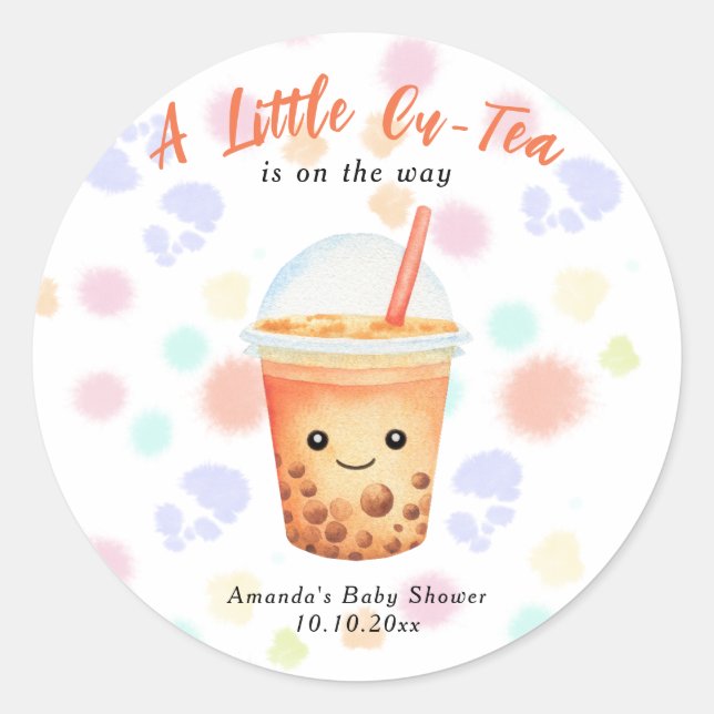 Pegatina Redonda A Little Cu-Tea Bubble Tea Baby Shower (Anverso)