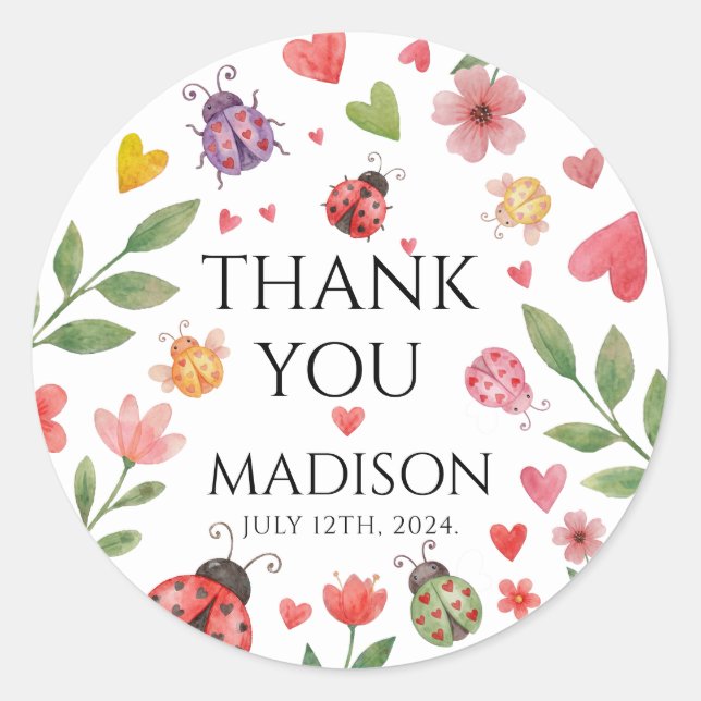 Pegatina Redonda A Little Love Bug Baby Shower  (Anverso)