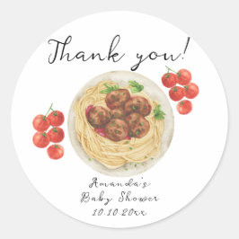 Pegatina Redonda A little Meatball is on the way Baby Shower