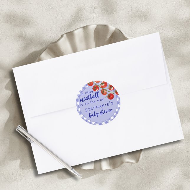 Pegatina Redonda A Little Meatball Is On The Way Blue Baby Shower (Subido por el creador)
