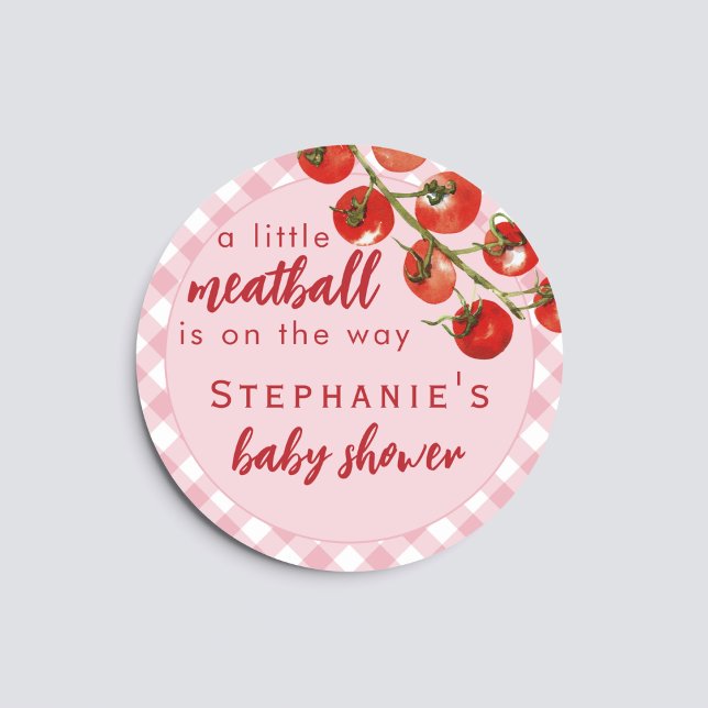 Pegatina Redonda A Little Meatball Is On The Way Pink Baby Shower (Subido por el creador)