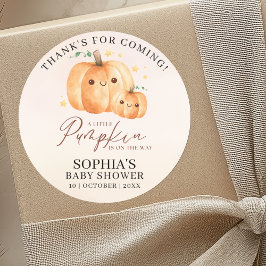Pegatina Redonda "A Little Pumpkin" Baby Shower – Fall Theme