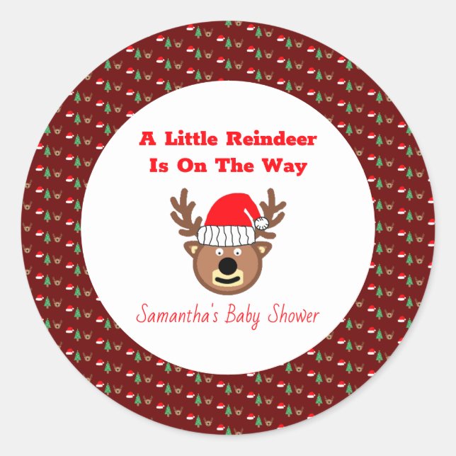 Pegatina Redonda A Little Reindeer Is On The Way  (Anverso)