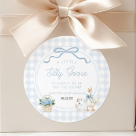 Pegatina Redonda A Little Silly Goose Blue Floral Bow Baby Shower