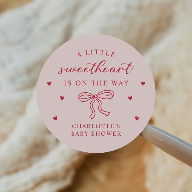 Pegatina Redonda A Little Sweetheart Valentine Bow Baby Shower (Subido por el creador)
