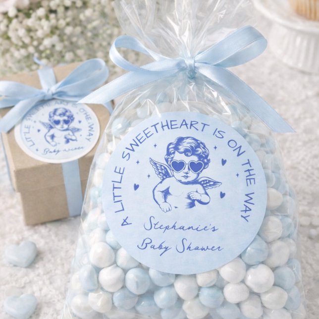 Pegatina Redonda A Little Sweetheart Valentines Boy Baby Shower (Subido por el creador)