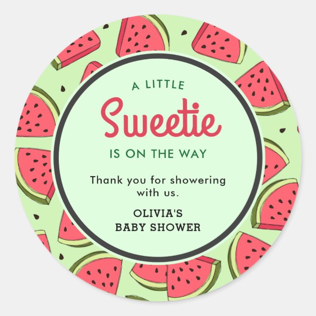 Pegatina Redonda A Little Sweetie Watermelon Baby Shower Thank You  (Anverso)