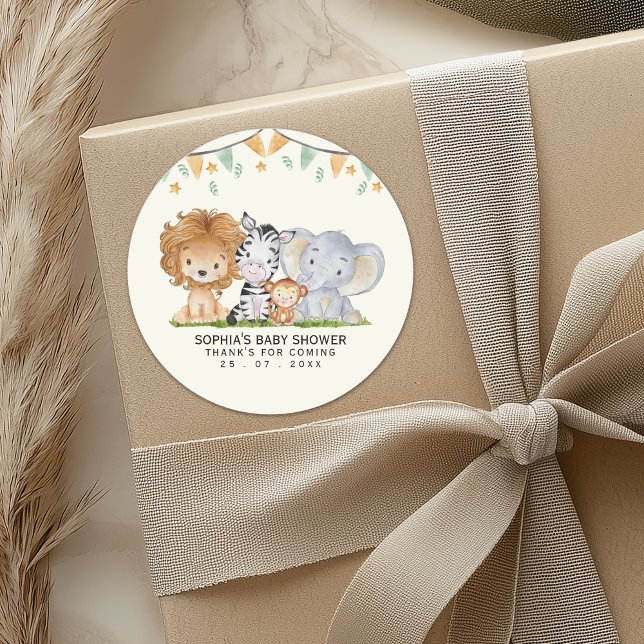 Pegatina Redonda A Little Wild One Safari Animals Baby Shower (Subido por el creador)