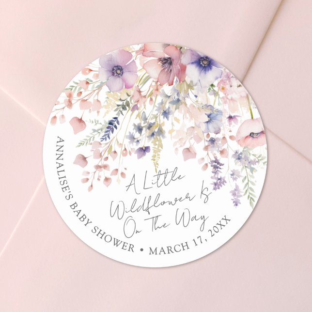 Pegatina Redonda A Little Wildflower Floral Baby Shower (A Little Wildflower Floral Baby Shower Classic Round Sticker)