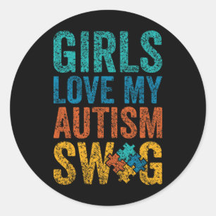Pegatina Redonda A Los chicas Les Encanta Mi Autismo Apoyar A Autis