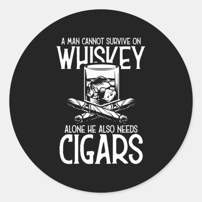 Pegatina Redonda A Man Who Loves Whiskey And Cigar (Anverso)