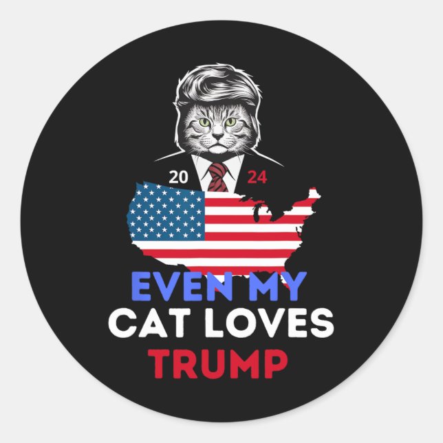Pegatina Redonda A mi gato le encanta Trump 2024 1 (Anverso)