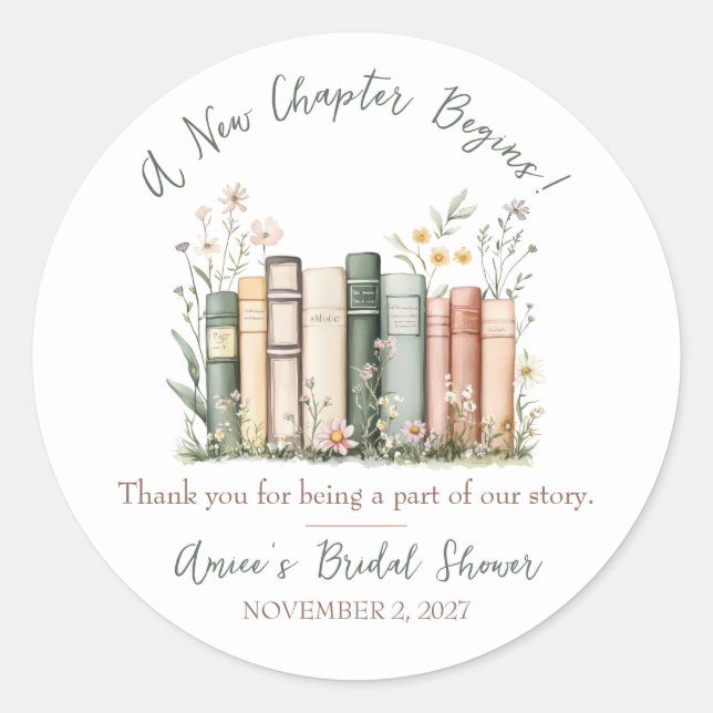 Pegatina Redonda A New Chapter Begins! Bridal Shower Favor (Anverso)
