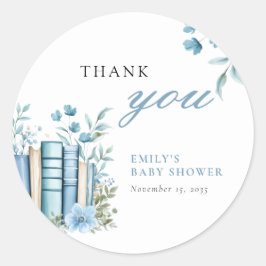 Pegatina Redonda A New Chapter Blue Baby Shower