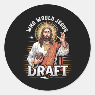 Pegatina Redonda A Quién Draftearía Jesús Fanático de Fútbol Fantas