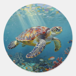 Pegatina Redonda A Sea Turtle Themed Teal