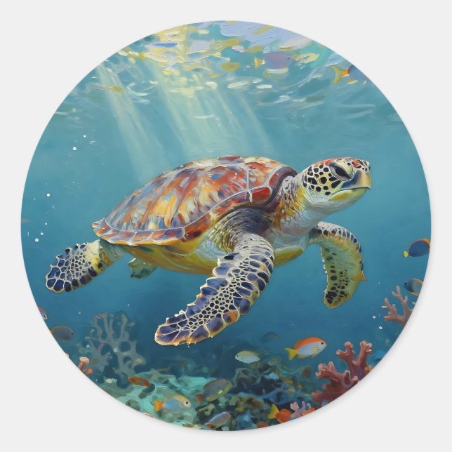 Pegatina Redonda A Sea Turtle Themed Teal (Anverso)