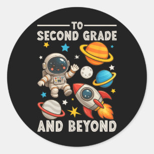 Pegatina Redonda A segundo grado y más allá Astronauta divertido de