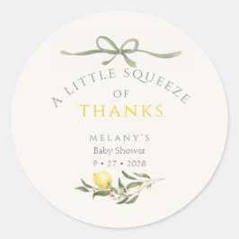 Pegatina Redonda A Squeeze of Thanks Lemon Citrus Baby Shower