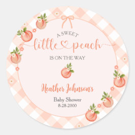 Pegatina Redonda A Sweet Little Peach Gingham Baby Shower