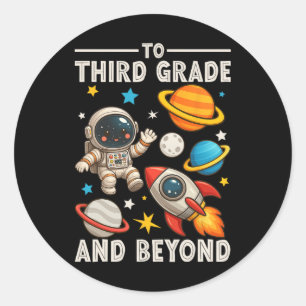 Pegatina Redonda A tercer grado y más allá Astronauta Divertido De