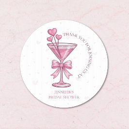 Pegatina Redonda A Tini Bit Engaged Pink Martini Bridal Shower