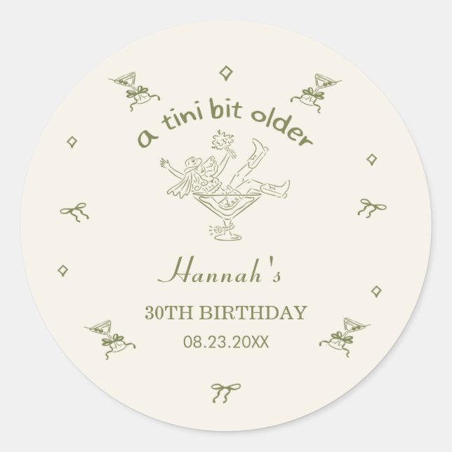 Pegatina Redonda A Tini Bit Older Espresso Martini Bow Birthday (Anverso)