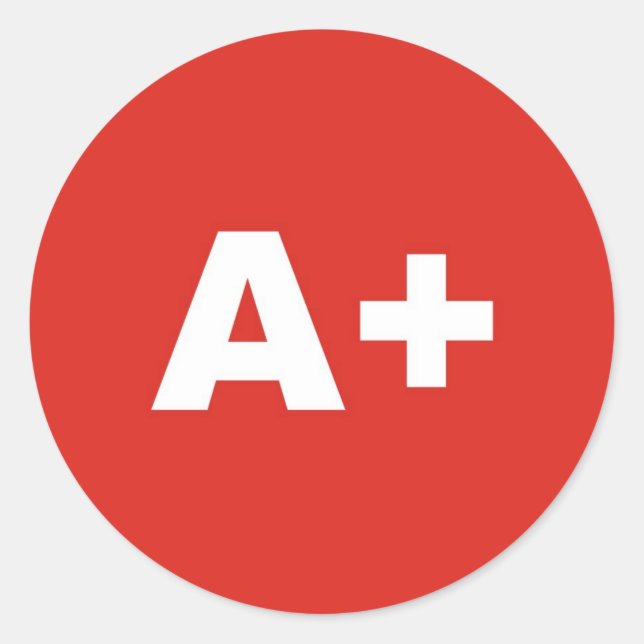 Pegatina Redonda A+ Tipo de Sangre / Grupo Rh (Rhesus) Positivo (Anverso)