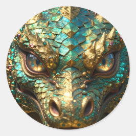 Pegatina Redonda A Turquoise and Gold Dragon Mystical