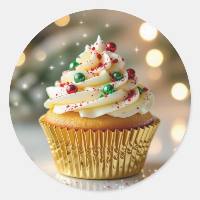 Pegatina Redonda A Yummy Christmas Cupcake (Anverso)