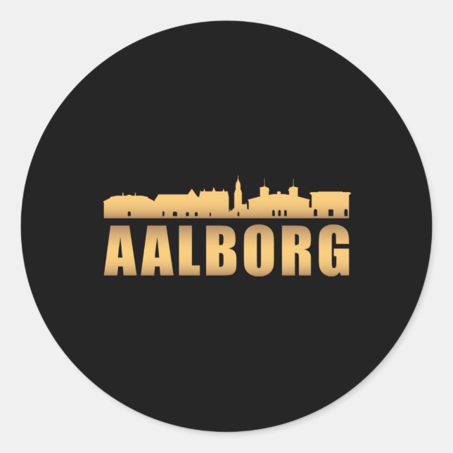 Pegatina Redonda Aalborg Dinamarca City Skyline Cityscape Gratis (Anverso)