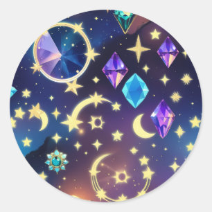 Pegatina Redonda AAlexandrita Zafiro Celestial Luna Lujo Gema 