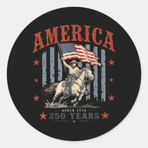 Pegatina Redonda Aamerica Desde 1776 250 Años Vaquero Caballo De Mo