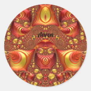 Pegatina Redonda AARON ~ Diseño fractal rojo marrón amarillo ~