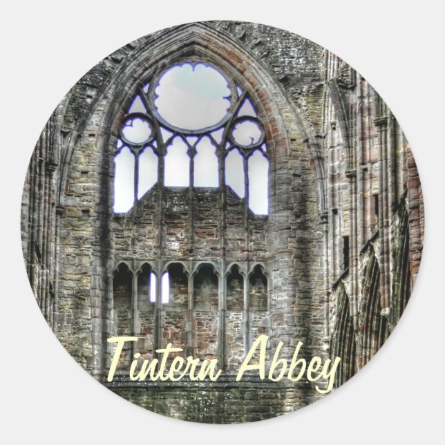 Pegatina Redonda Abadía de Tintern, Monasterio Cisterciense, Gales (Anverso)