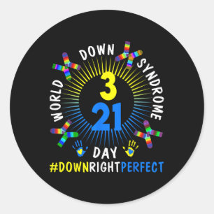 Pegatina Redonda Abajo Derecha Perfecta El Síndrome de Down Mundo C