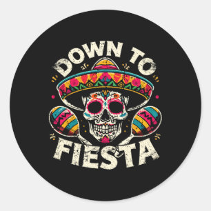 Pegatina Redonda Abajo Fiesta Funny Fiesta Mexicana Fiesta Skull Ci