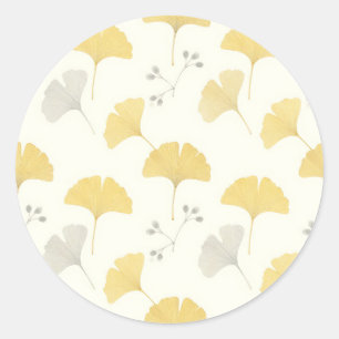 Pegatina Redonda Abanico Amarillo de Hojas de Ginkgo Repetición