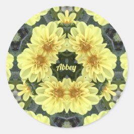 PEGATINA REDONDA ABBEY ~ ORIENTAL DAHLIAS AMARILLO RELIGIOSO ~