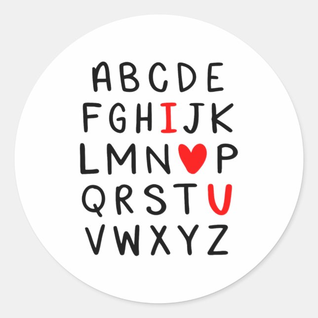 Pegatina Redonda Abc Alphabet I Love You Englieacher Valentines  (Anverso)