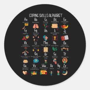 Pegatina Redonda Abc Enfrentar Habilidades Alfabeto Autocuidado Sal