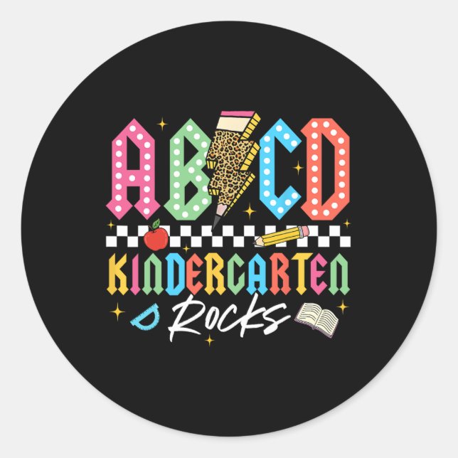 Pegatina Redonda Abcd Kindergarten Rocks Pencil Lightning Teachers  (Anverso)