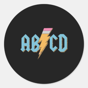 Pegatina Redonda Abcd Pencil Lightning Rock'n Roll Teacher De Nuevo